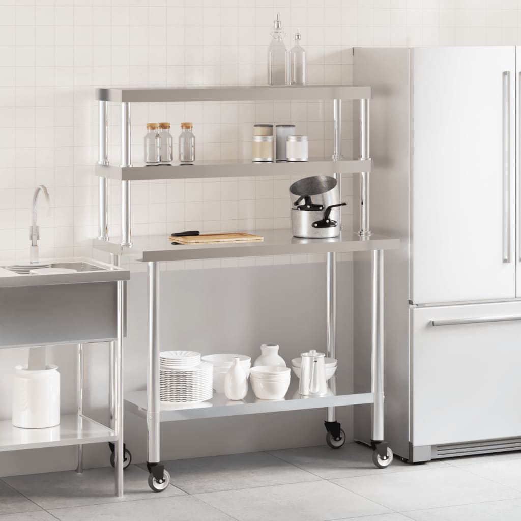 Vidaxl keukenwerktafel met bovenschap 110x55x150 cm roestvrij staal