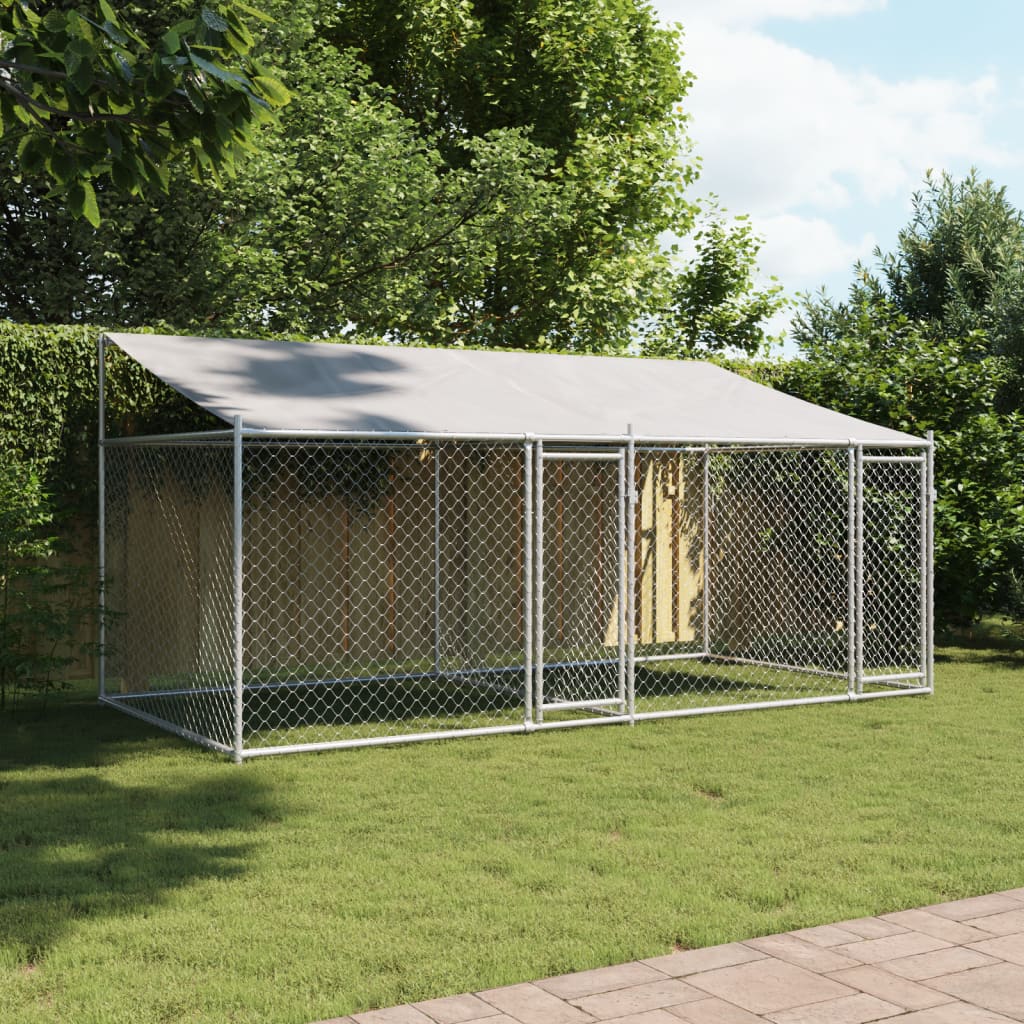 VidaXL Hondenhok met dak en deuren 4x2x2m gegalvaniseerd staal grijs