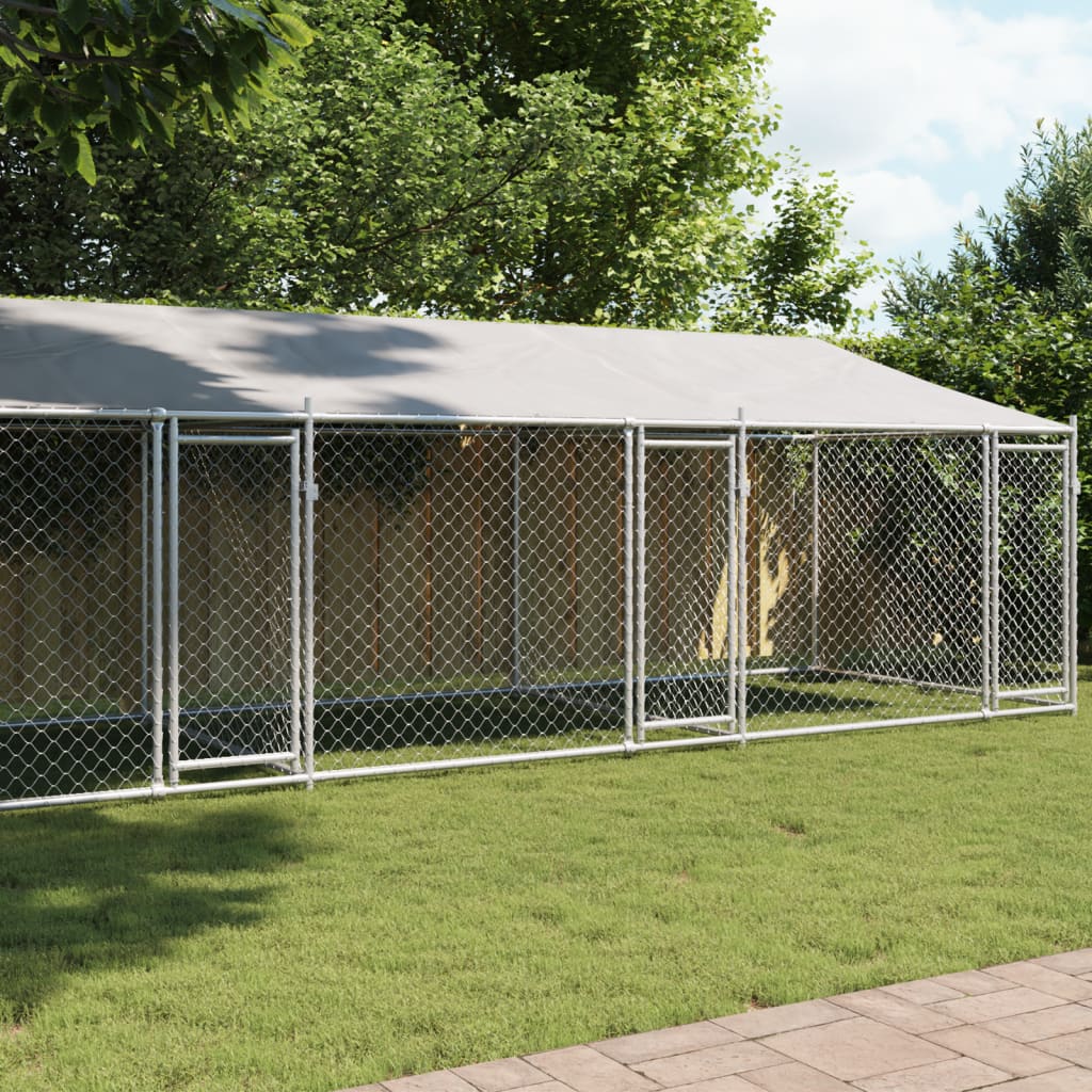 VidaXL Hondenhok met dak en deuren 8x2x2m gegalvaniseerd staal grijs