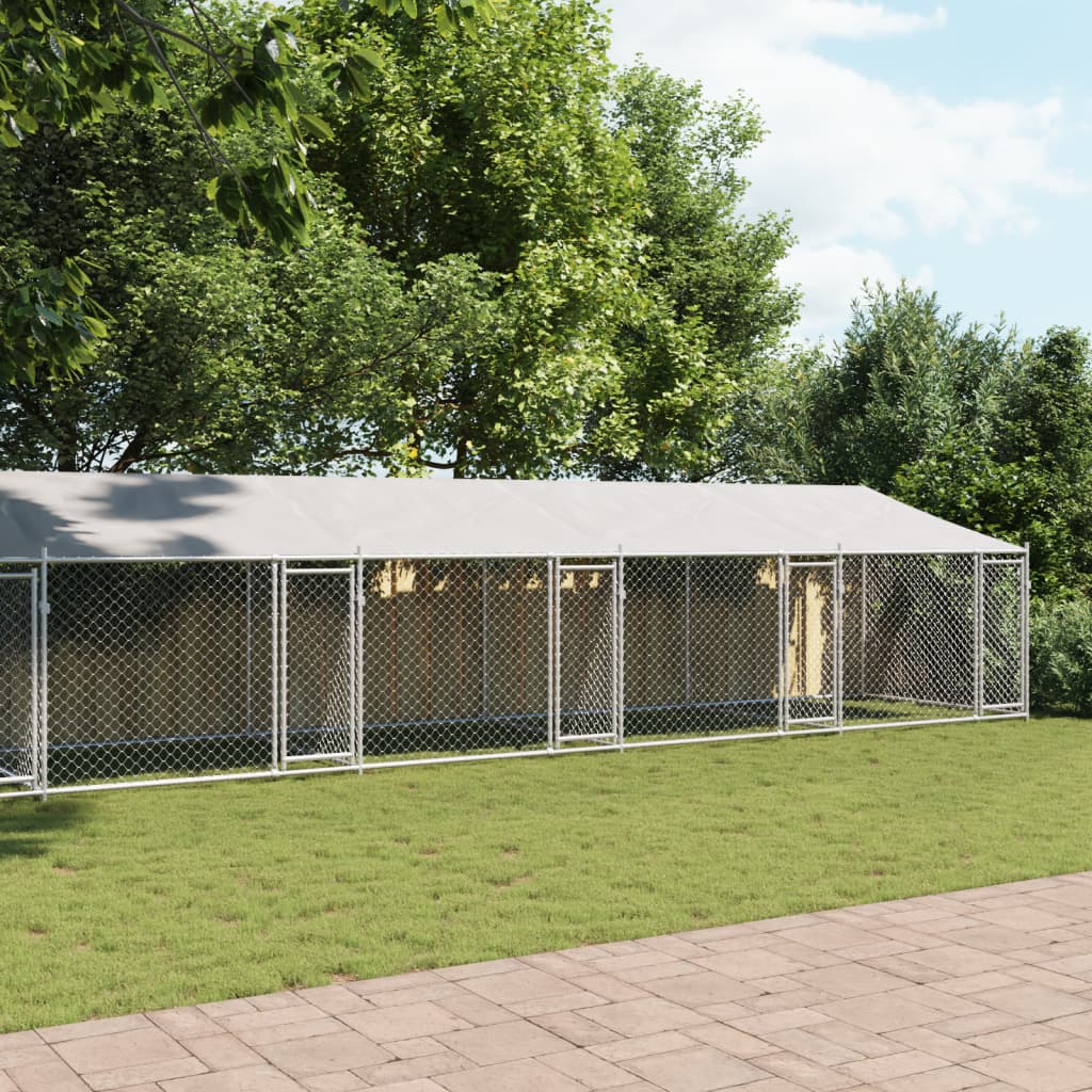 VidaXL Hondenhok met dak en deuren 12x2x2m gegalvaniseerd staal grijs