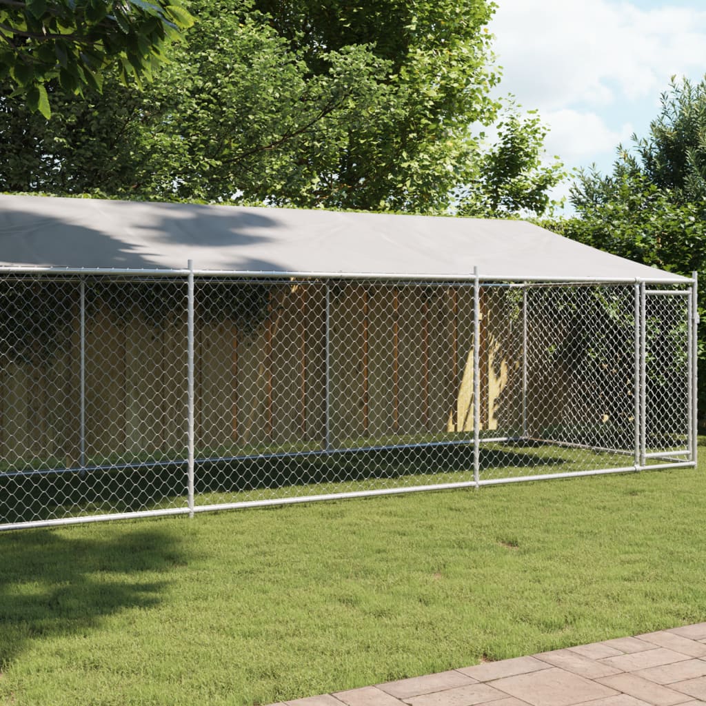 VidaXL Hondenhok met dak en deur 8x2x2m gegalvaniseerd staal grijs