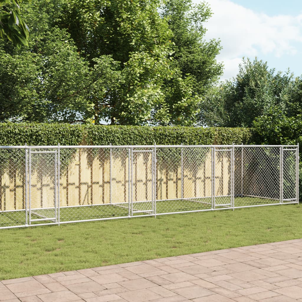 VidaXL Hondenhok met deuren 10x2x1,5m gegalvaniseerd staal grijs