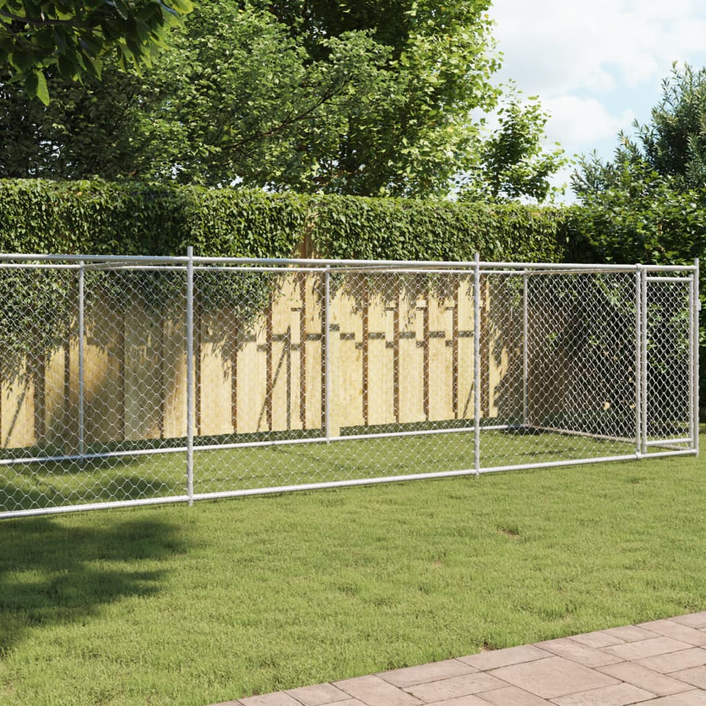 VidaXL Hondenhok met deur 8x2x1,5m gegalvaniseerd staal grijs