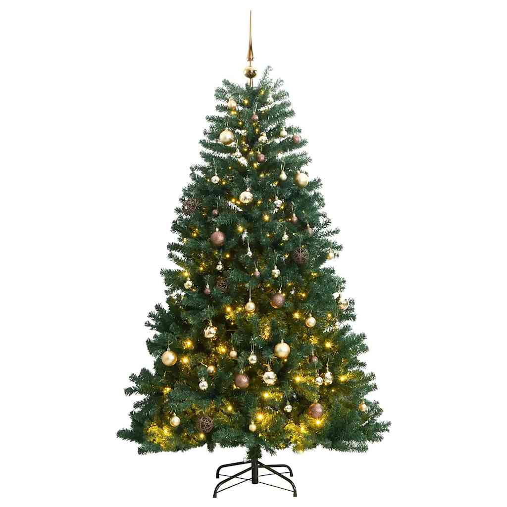 Vidaxl kunstkerstboom met scharnieren 300 led's en kerstballen 210 cm