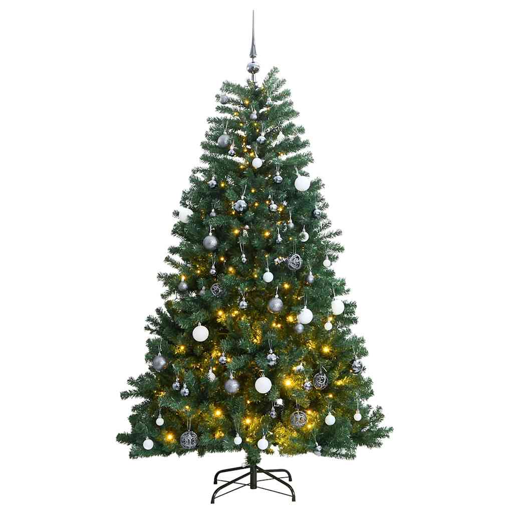 Vidaxl kunstkerstboom met scharnieren 300 led's en kerstballen 180 cm
