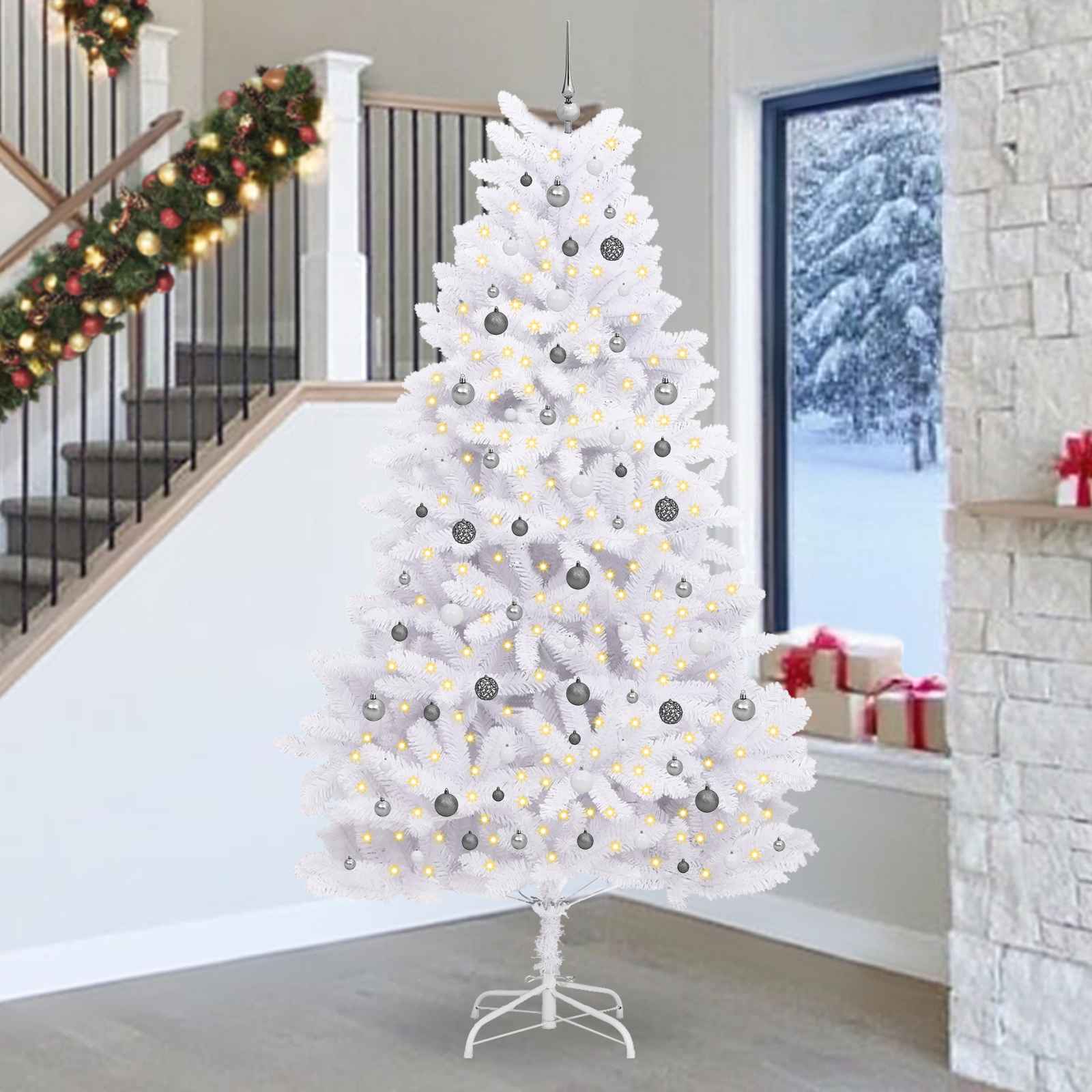 Vidaxl kunstkerstboom wit 128 x 128 x 270 cm pvc en metaal