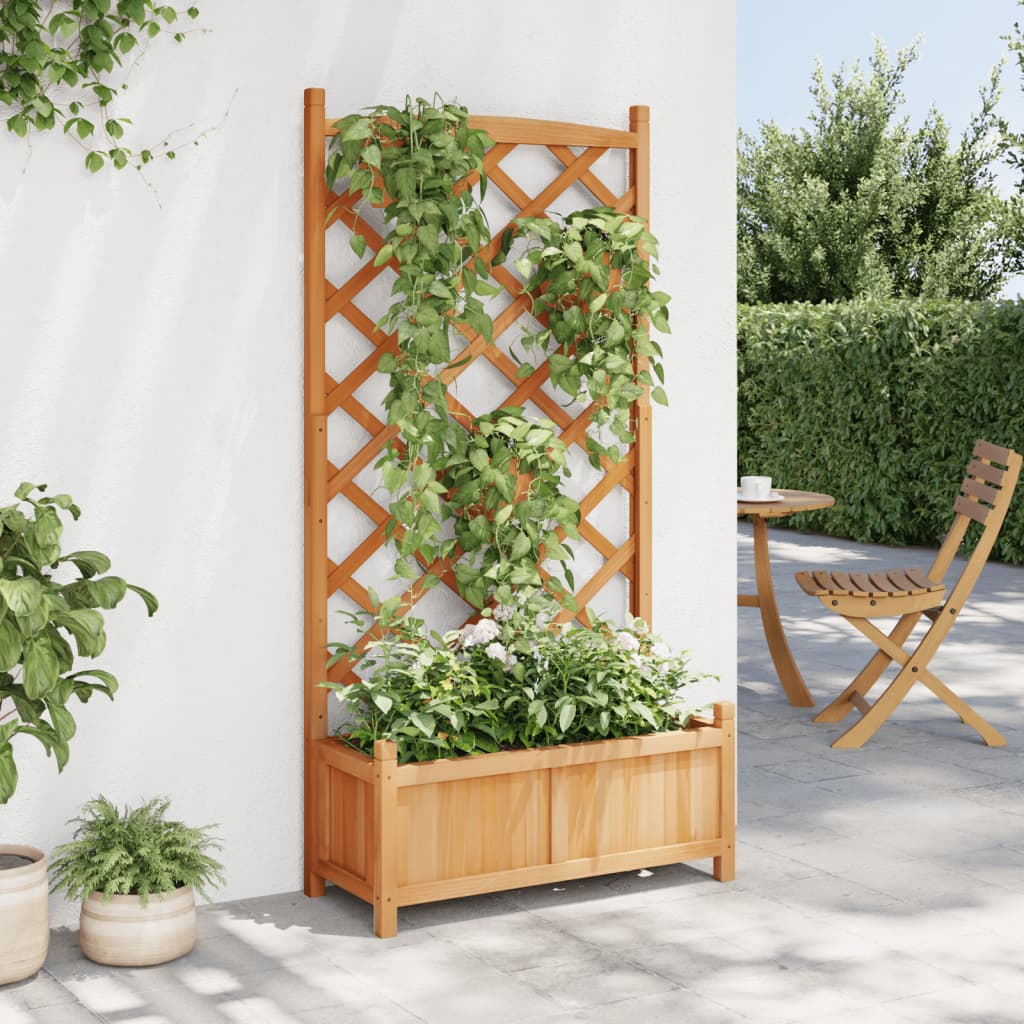 Vidaxl plantenbak met latwerk massief vuurhout bruin