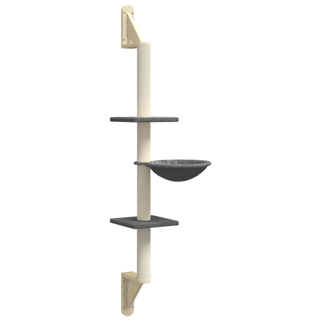 Vidaxl kattenmeubel wandgemonteerd met krabpaal 142,5 cm donkergrijs