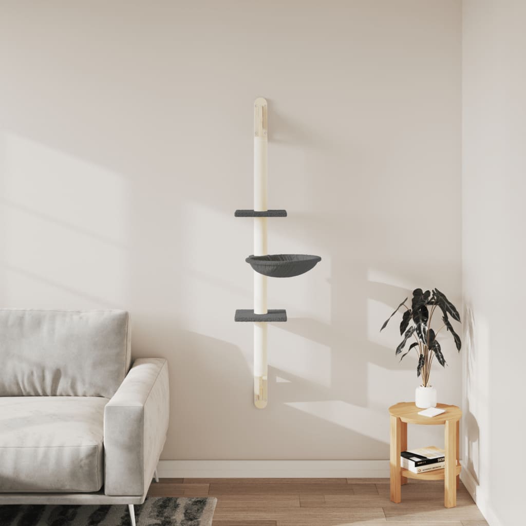 Vidaxl kattenmeubel wandgemonteerd met krabpaal 142,5 cm donkergrijs