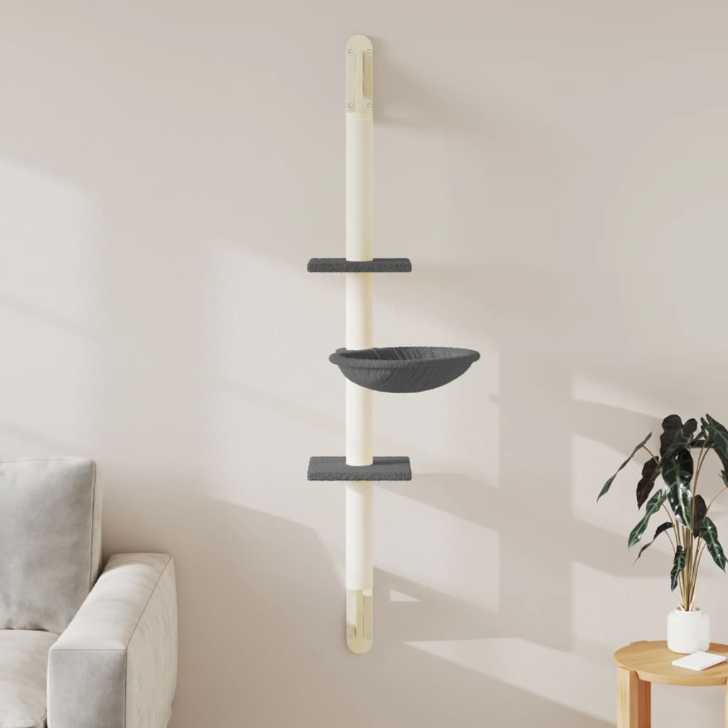 Vidaxl kattenmeubel wandgemonteerd met krabpaal 142,5 cm donkergrijs