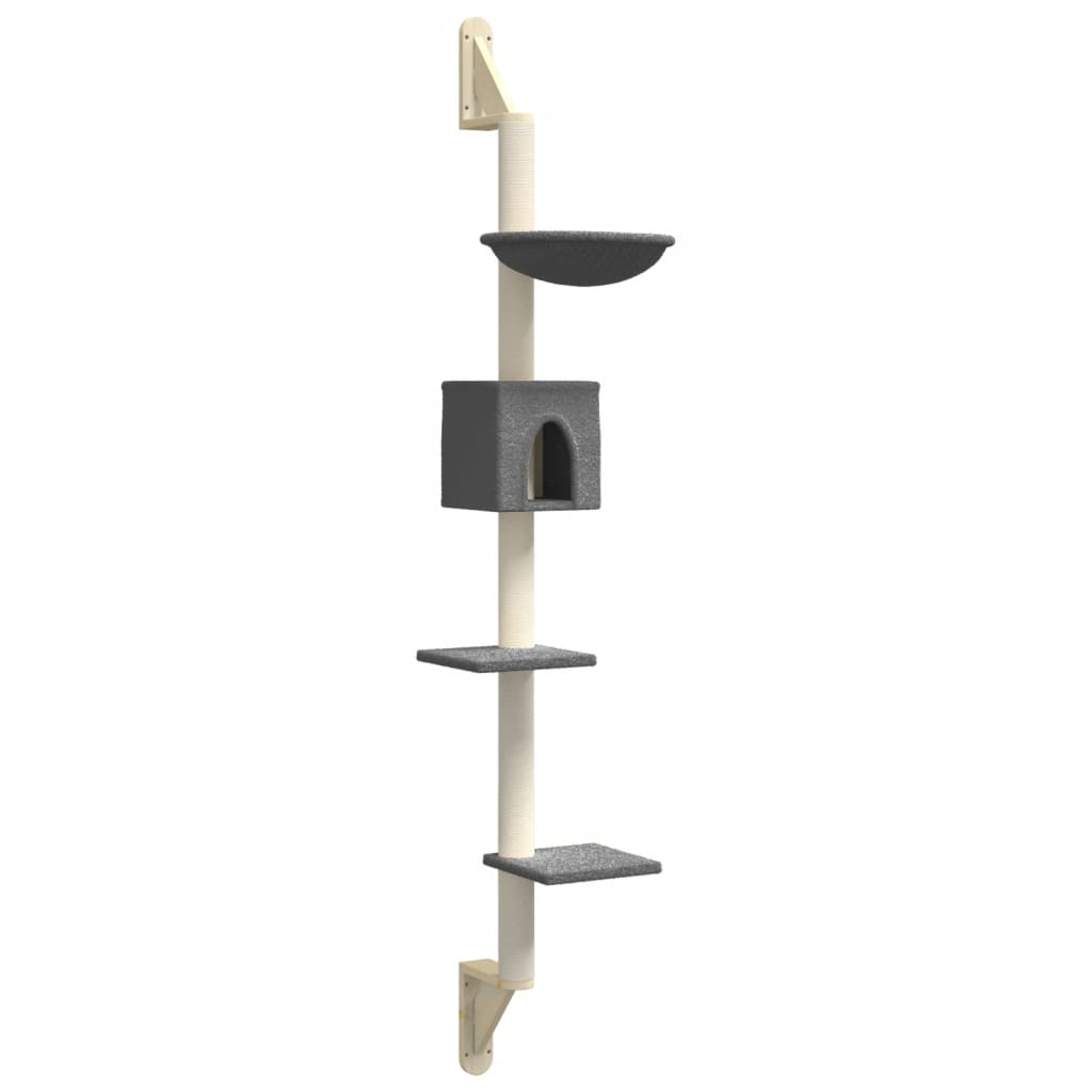 Vidaxl kattenmeubel wandgemonteerd met krabpaal 187 cm donkergrijs
