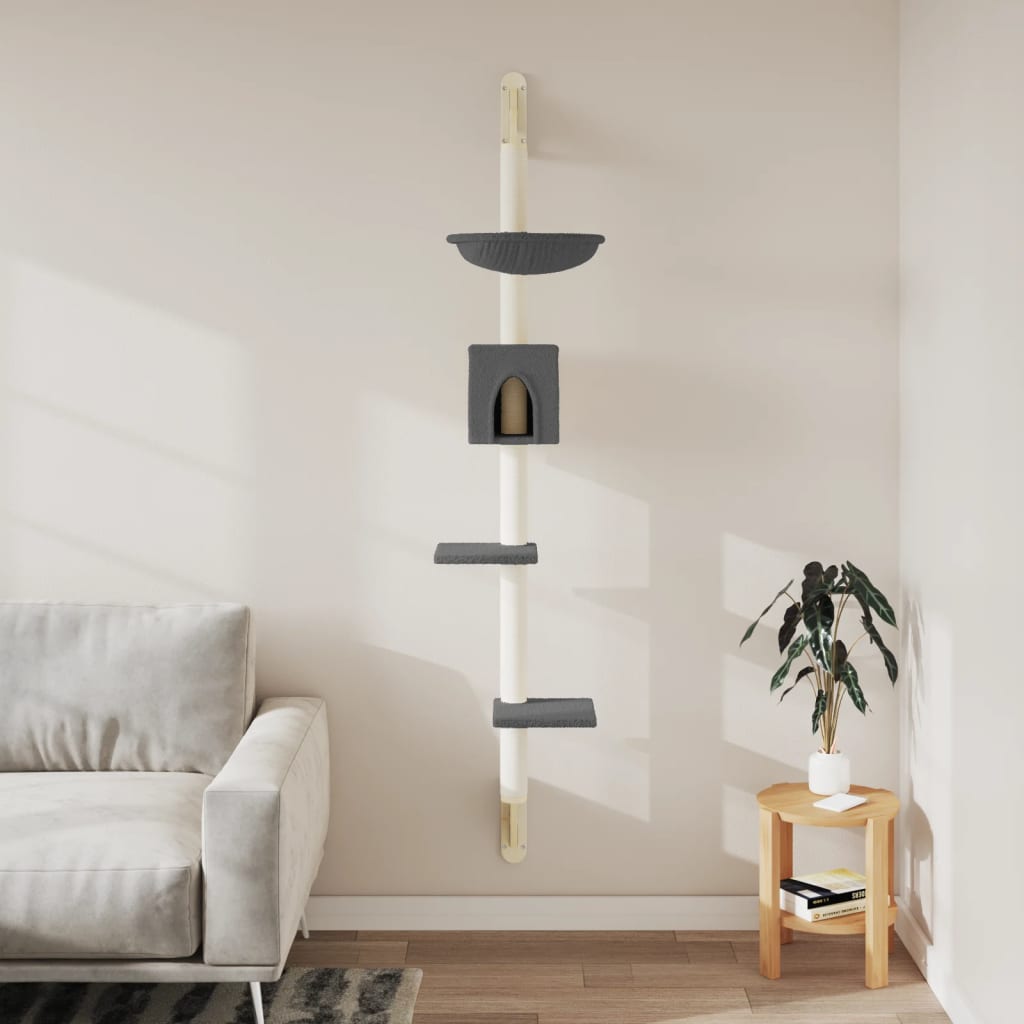 Vidaxl kattenmeubel wandgemonteerd met krabpaal 187 cm donkergrijs