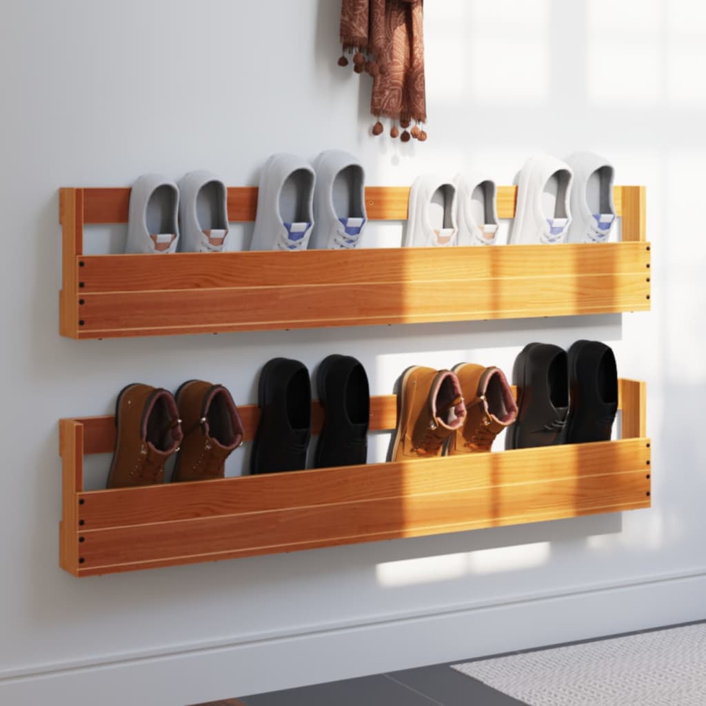 Vidaxl schoenenrekken 2 st 110x8,5x23,5 cm massief groenenhout wasbruin