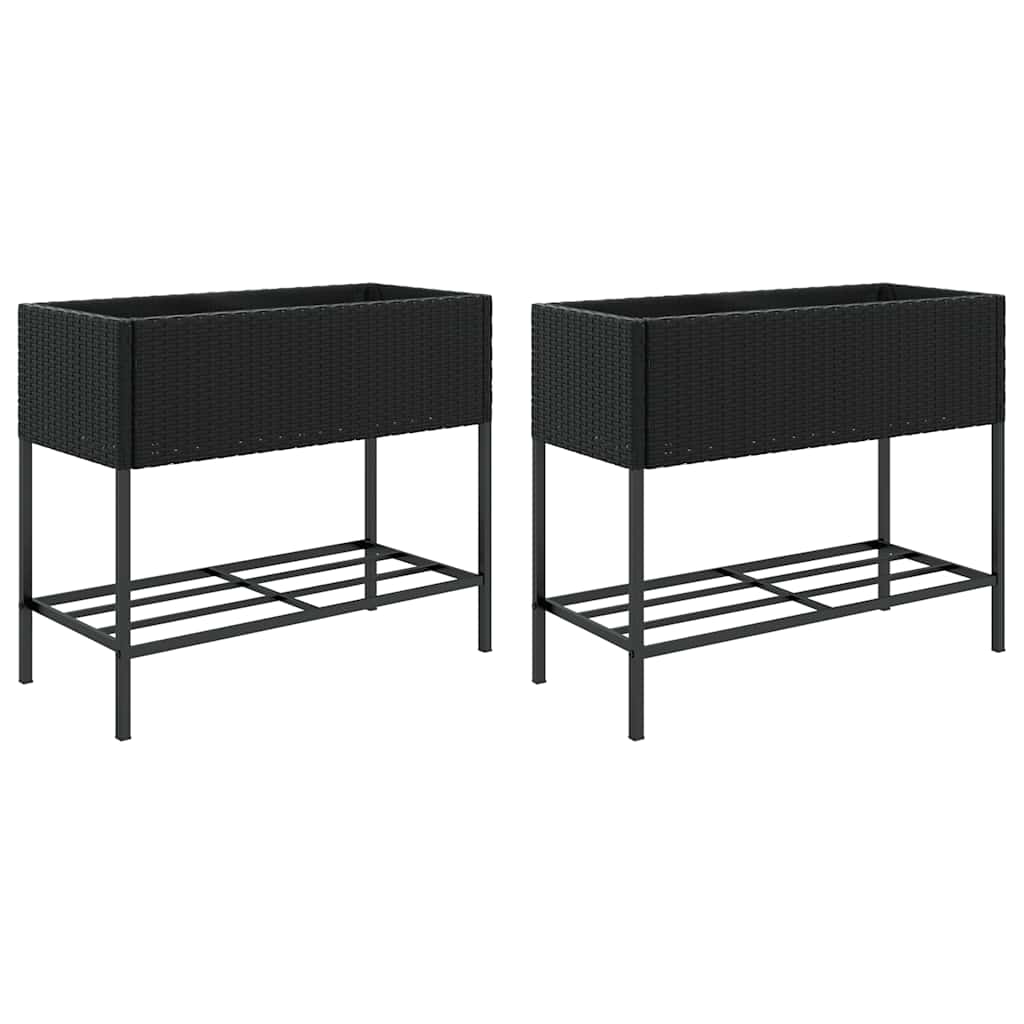Vidaxl plantenbakken met schap 2 st 90x40x75 poly rattan zwart