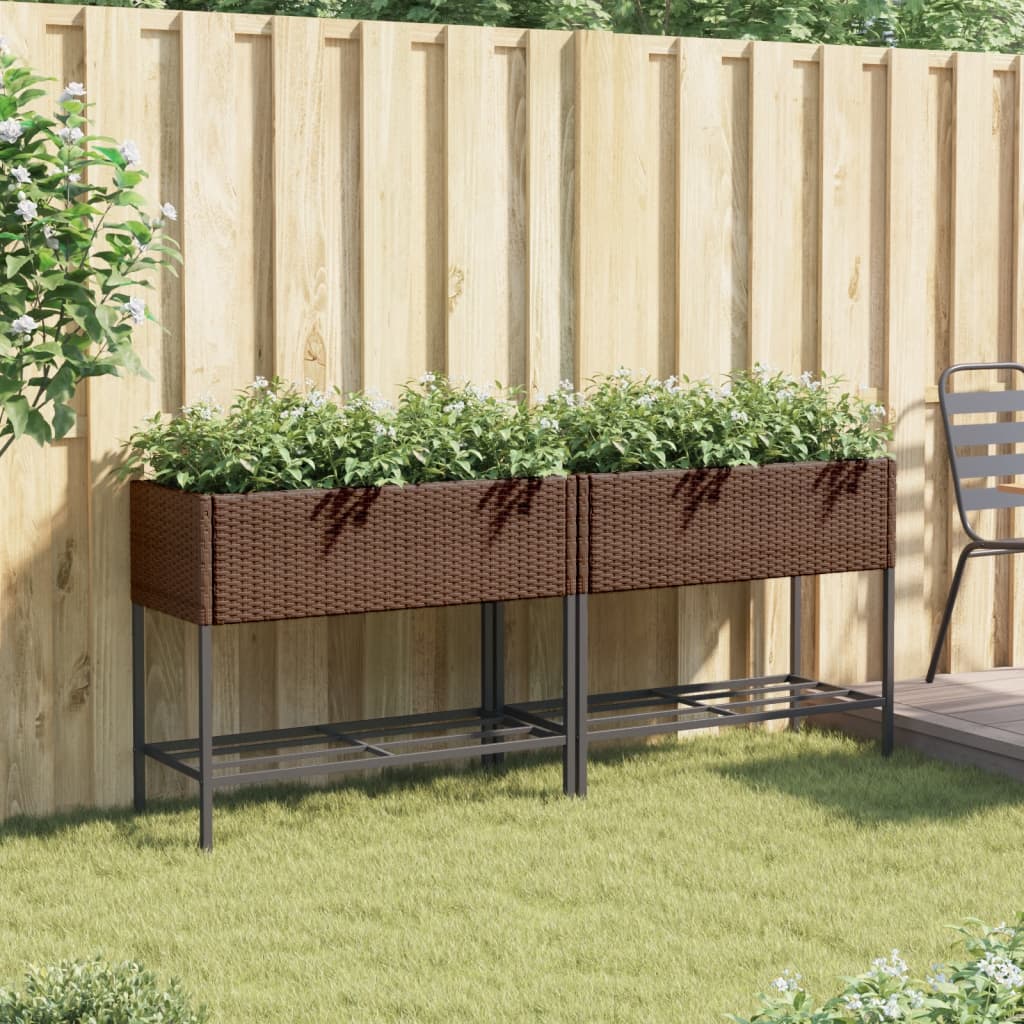 VidaXL Plantenbakken met schap 2 st 90x40x75 poly rotan bruin