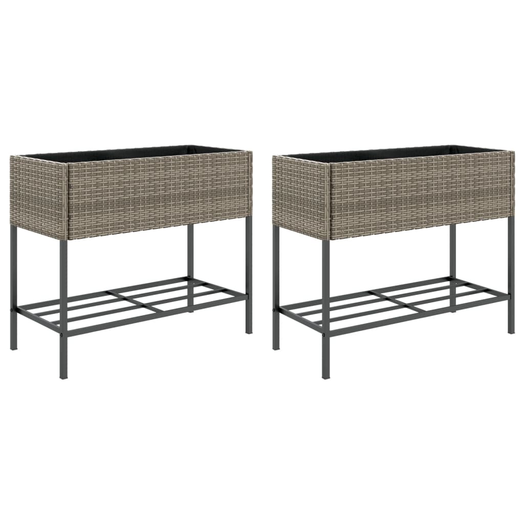 VidaXL Plantenbakken met schap 2 st 90x40x75 poly rotan grijs