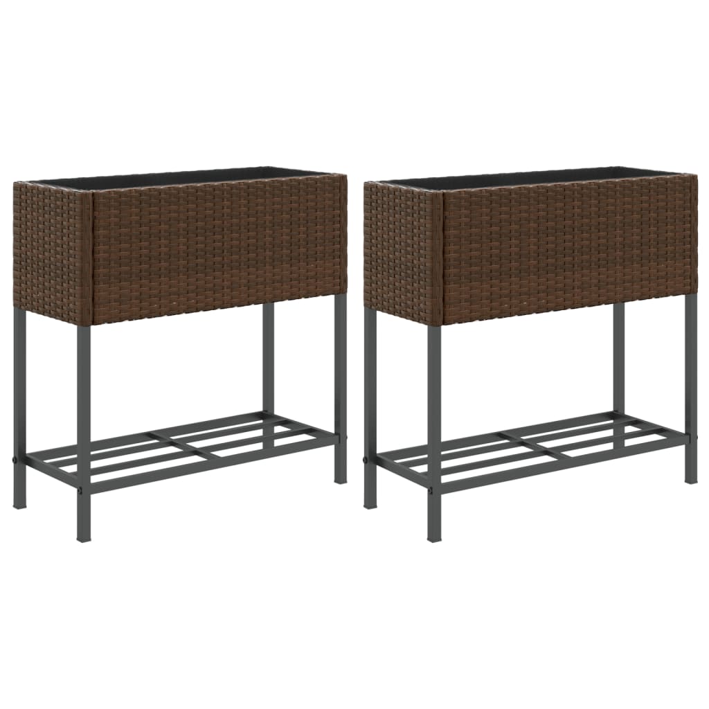 VidaXL Plantenbakken met schap 2 st 70x28x70 poly rotan bruin