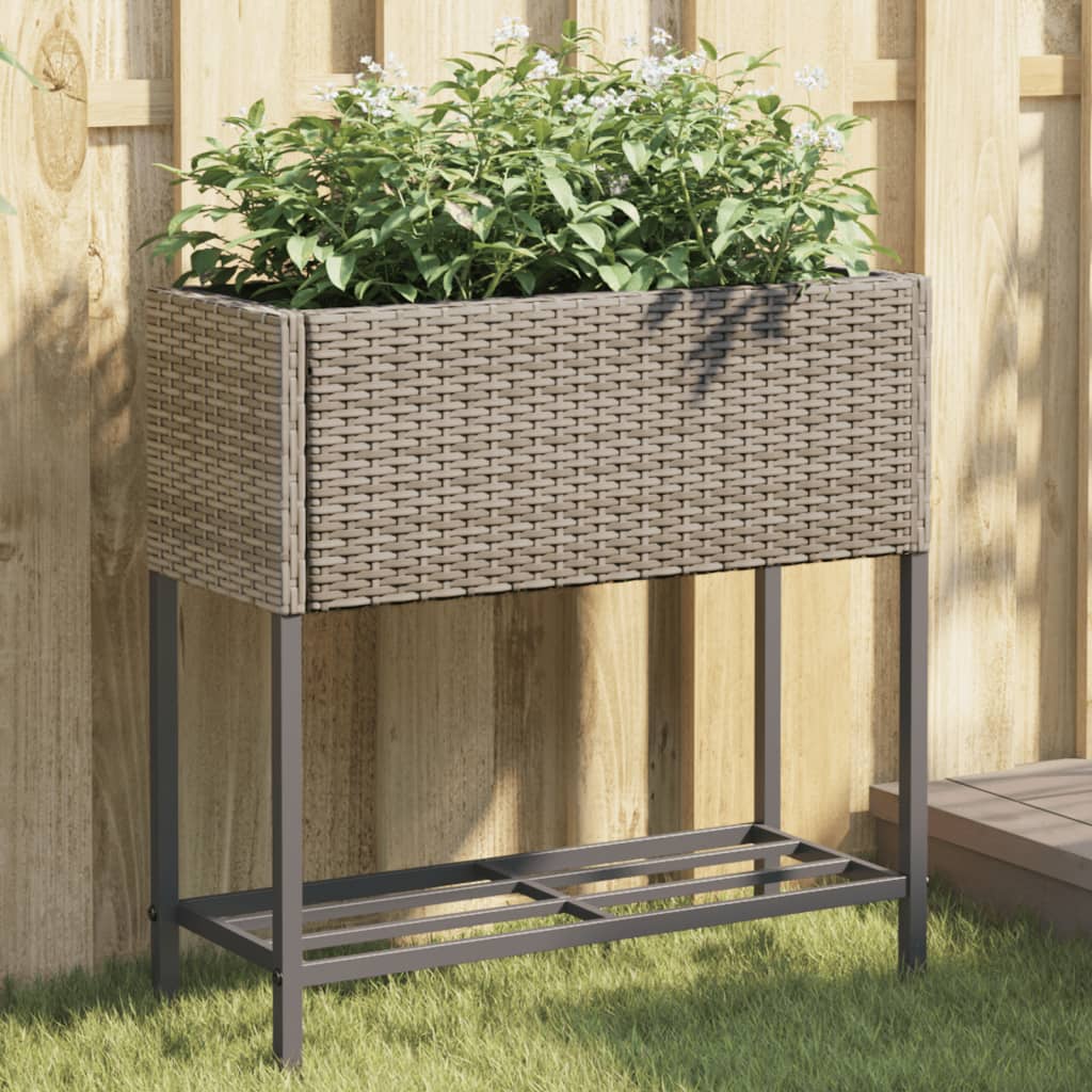 VidaXL Plantenbakken met schap 2 st 70x28x70 poly rotan grijs