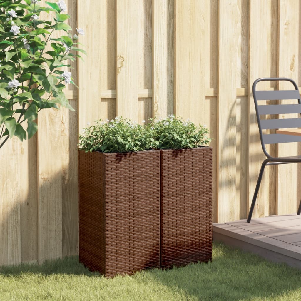 VidaXL Plantenbakken 2 st 30x30x60 cm poly rotan bruin