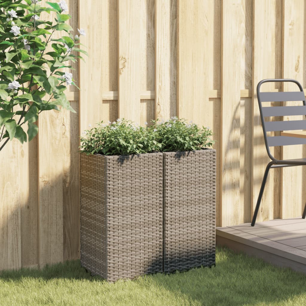 VidaXL Plantenbakken 2 st 30x30x60 cm poly rotan grijs