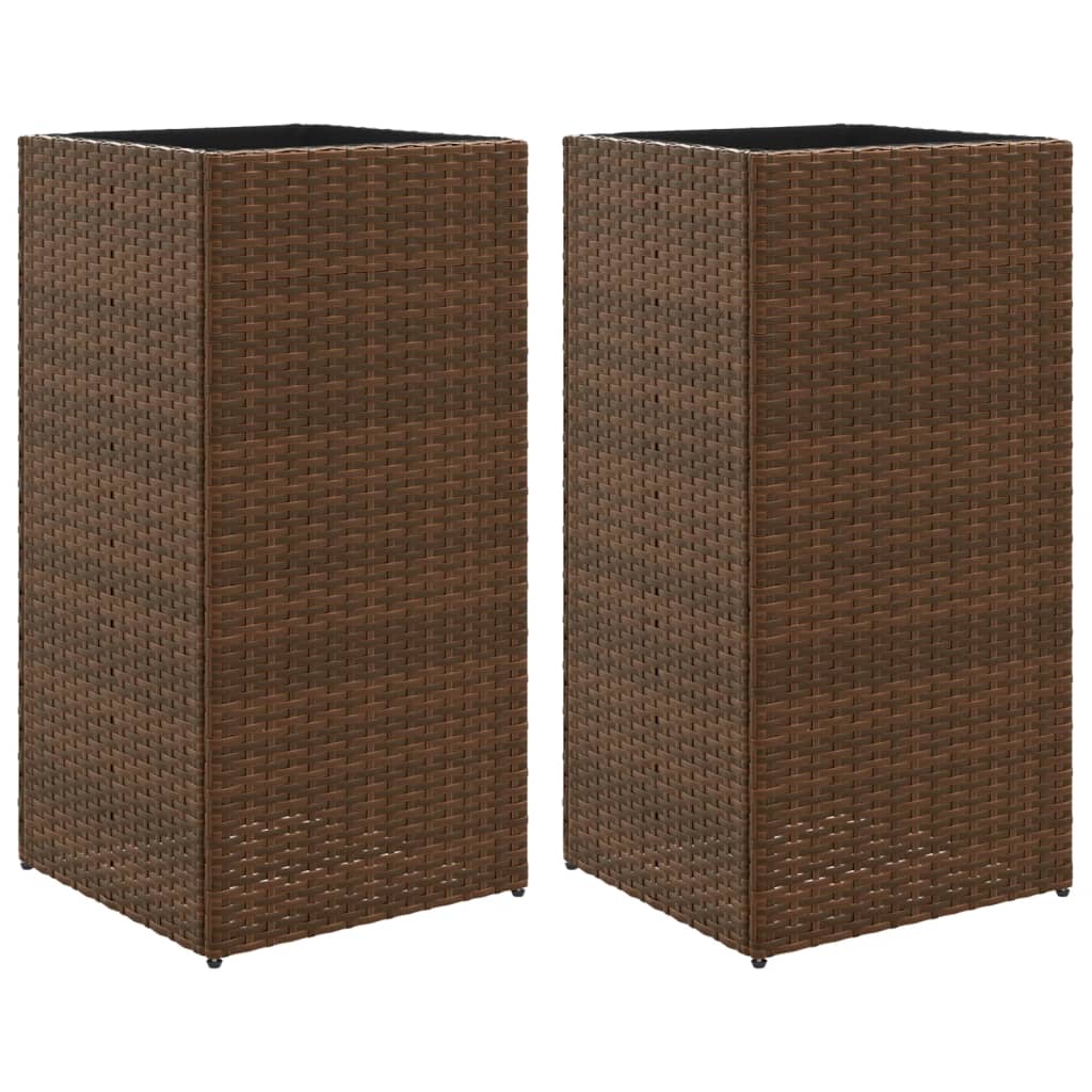 VidaXL Plantenbakken 2 st 40x40x80 cm poly rotan bruin