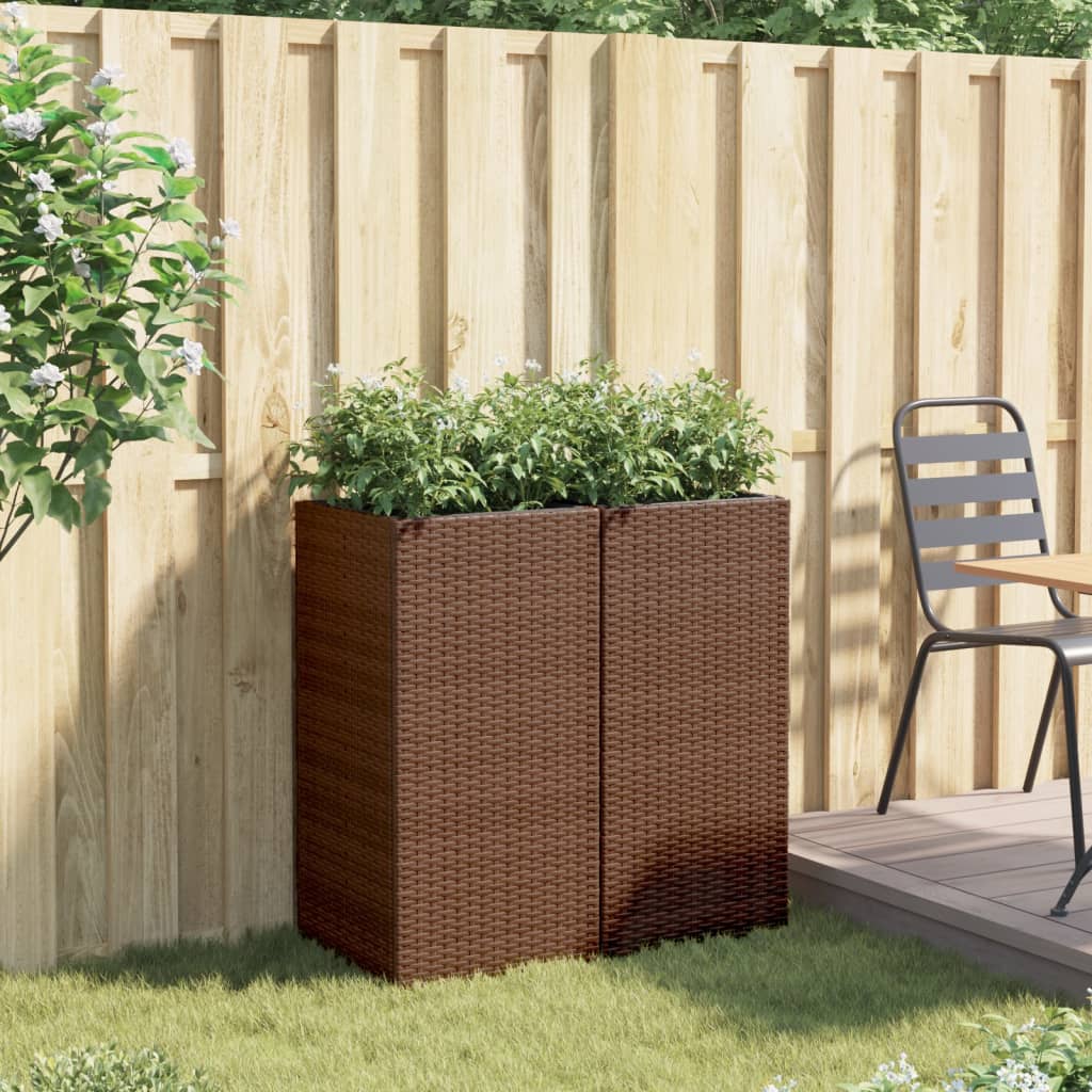 VidaXL Plantenbakken 2 st 40x40x80 cm poly rotan bruin