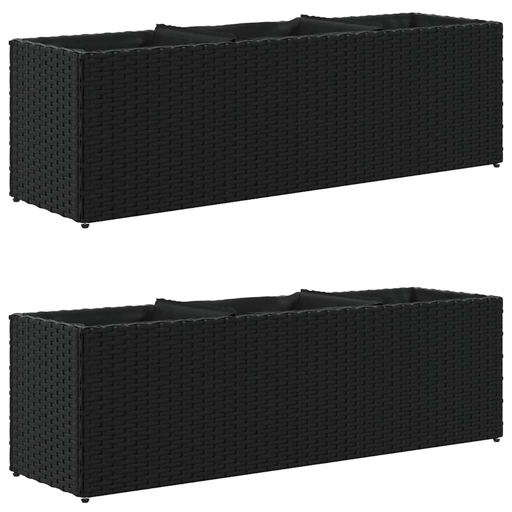 Vidaxl plantenbakken met 3 potten 2 st 105x30x32 cm poly rattan zwart