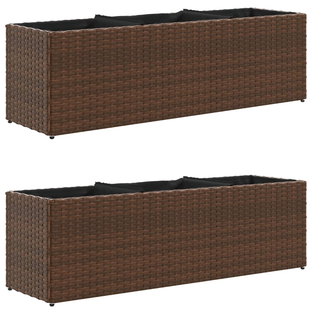 VidaXL Plantenbakken met 3 potten 2 st 105x30x32 cm poly rotan bruin