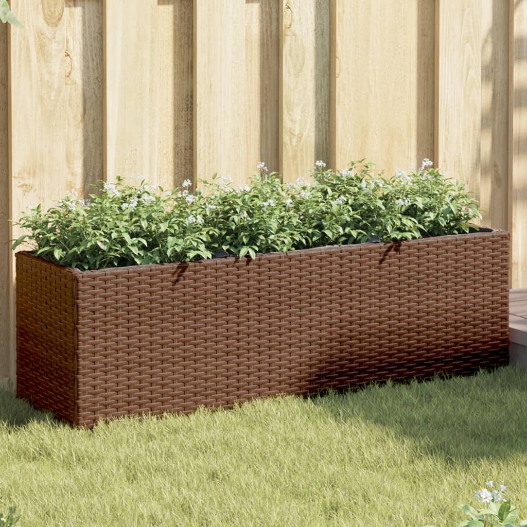 Vidaxl plantenbakken met 3 potten 2 st 105x30x32 cm poly rattan bruin