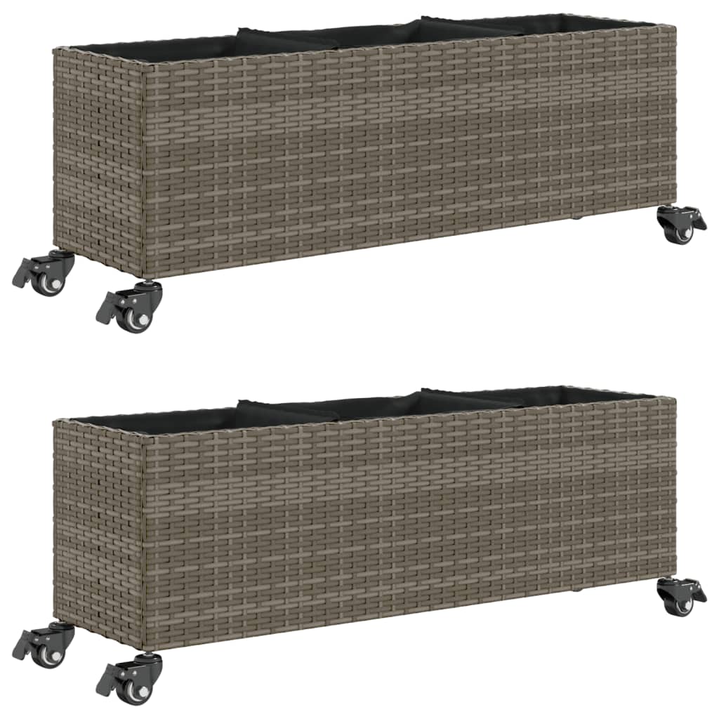 Vidaxl plantenbakken met wielen 2 st 107x32x38 cm poly rattan grijs