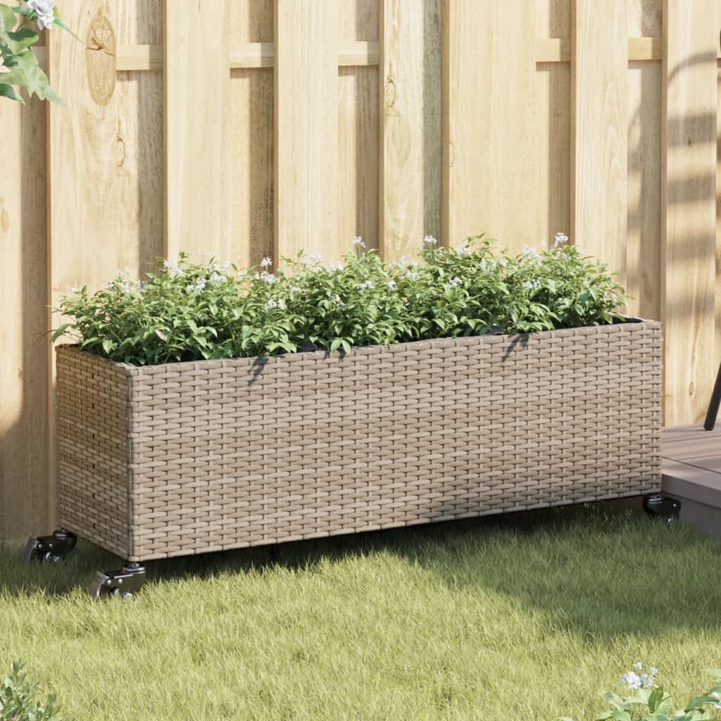 Vidaxl plantenbakken met wielen 2 st 107x32x38 cm poly rattan grijs