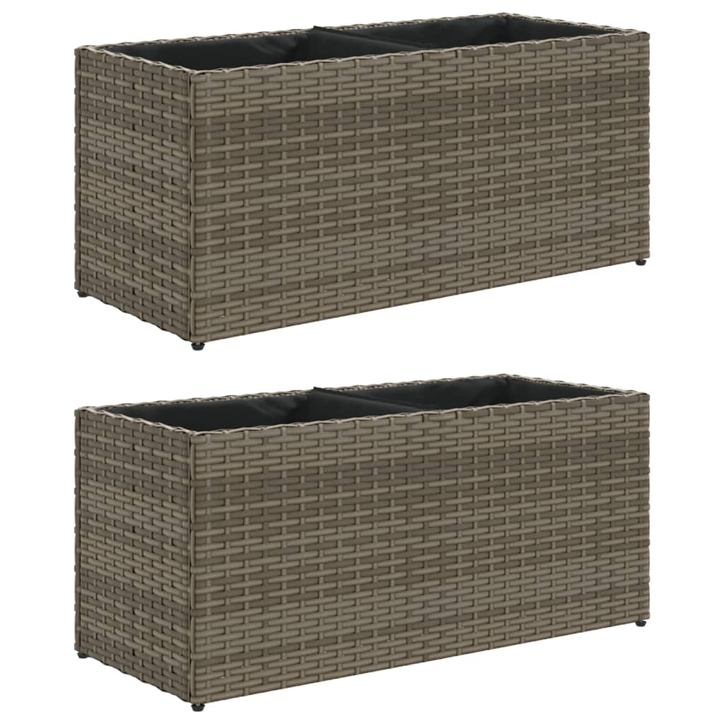 Vidaxl plantenbakken met 2 potten 2 st 72x30x32 cm poly rattan grijs