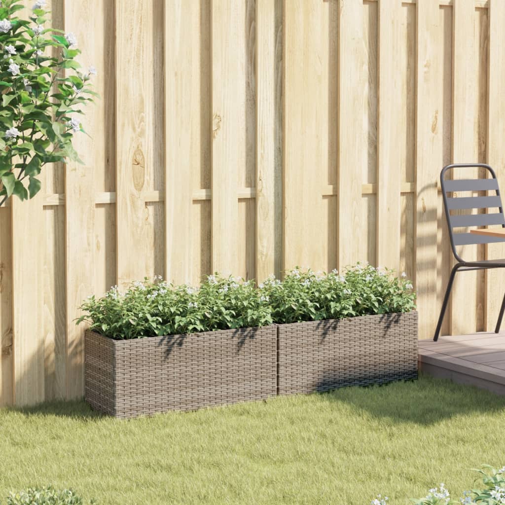 Vidaxl plantenbakken met 2 potten 2 st 72x30x32 cm poly rattan grijs