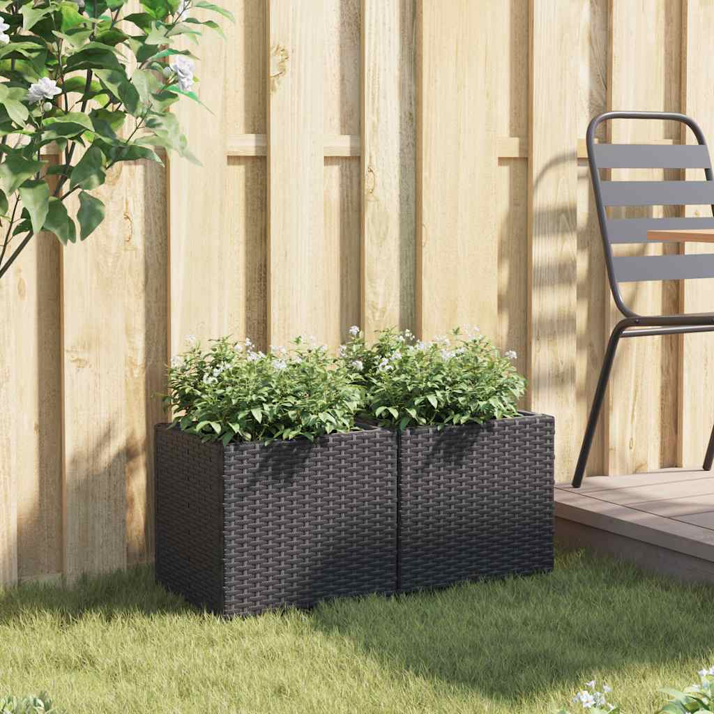 VidaXL Plantenbakken 2 st 36x30x32 cm poly rotan zwart
