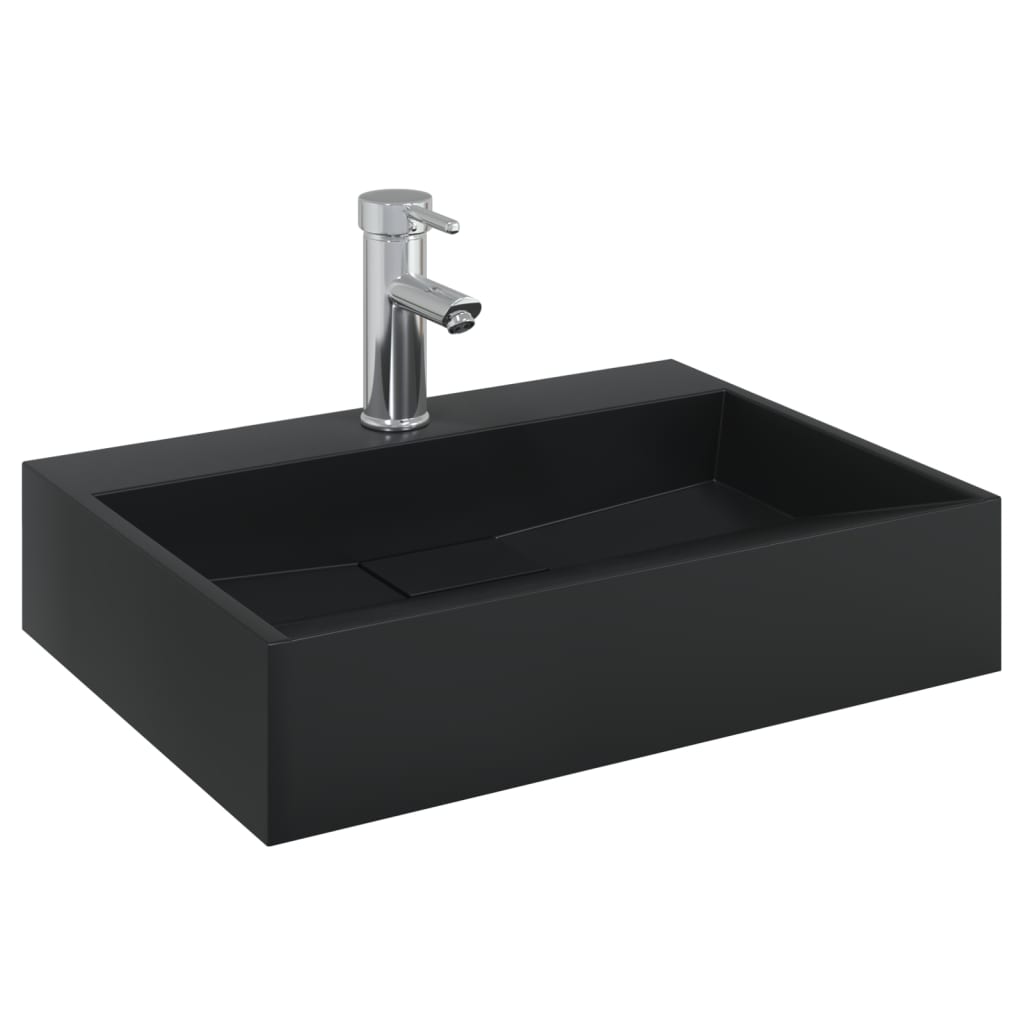 VidaXL Wastafel 50x38x11 cm gewonnen mineraal marmer matzwart