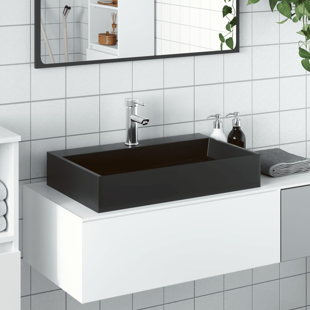 VidaXL Wastafel 60x38x11 cm gewonnen mineraal marmer matzwart