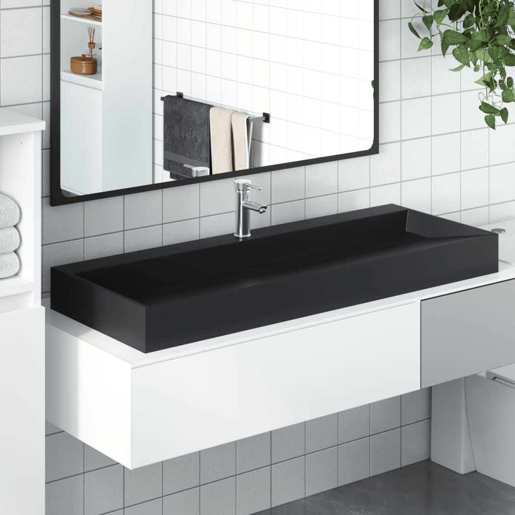 Vidaxl wastafel 120x46x11 cm mineraal mineraal marmer matzwart