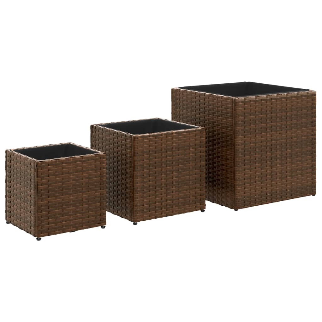 Vidaxl plantenbakken 3 st poly rotan bruin