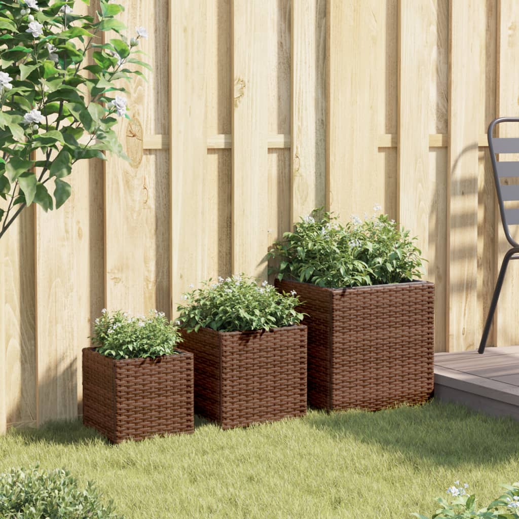 Vidaxl plantenbakken 3 st poly rotan bruin