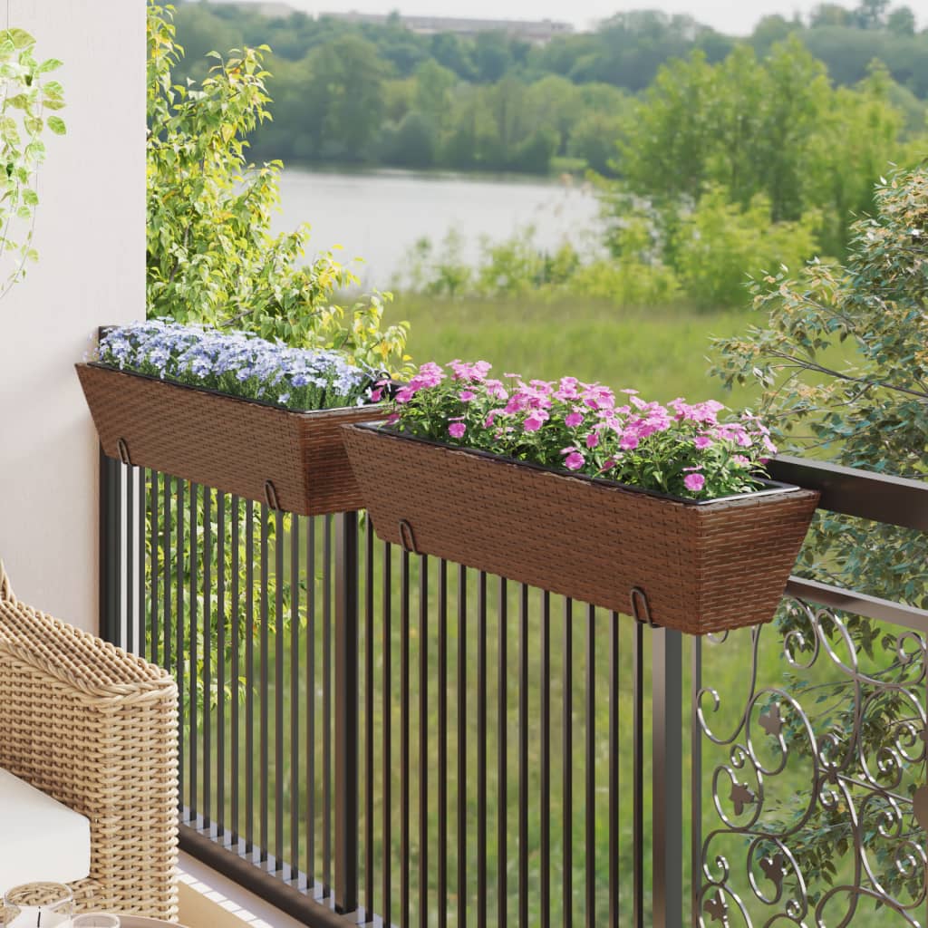VidaXL Plantenbakken 2 st met haken poly rotan bruin