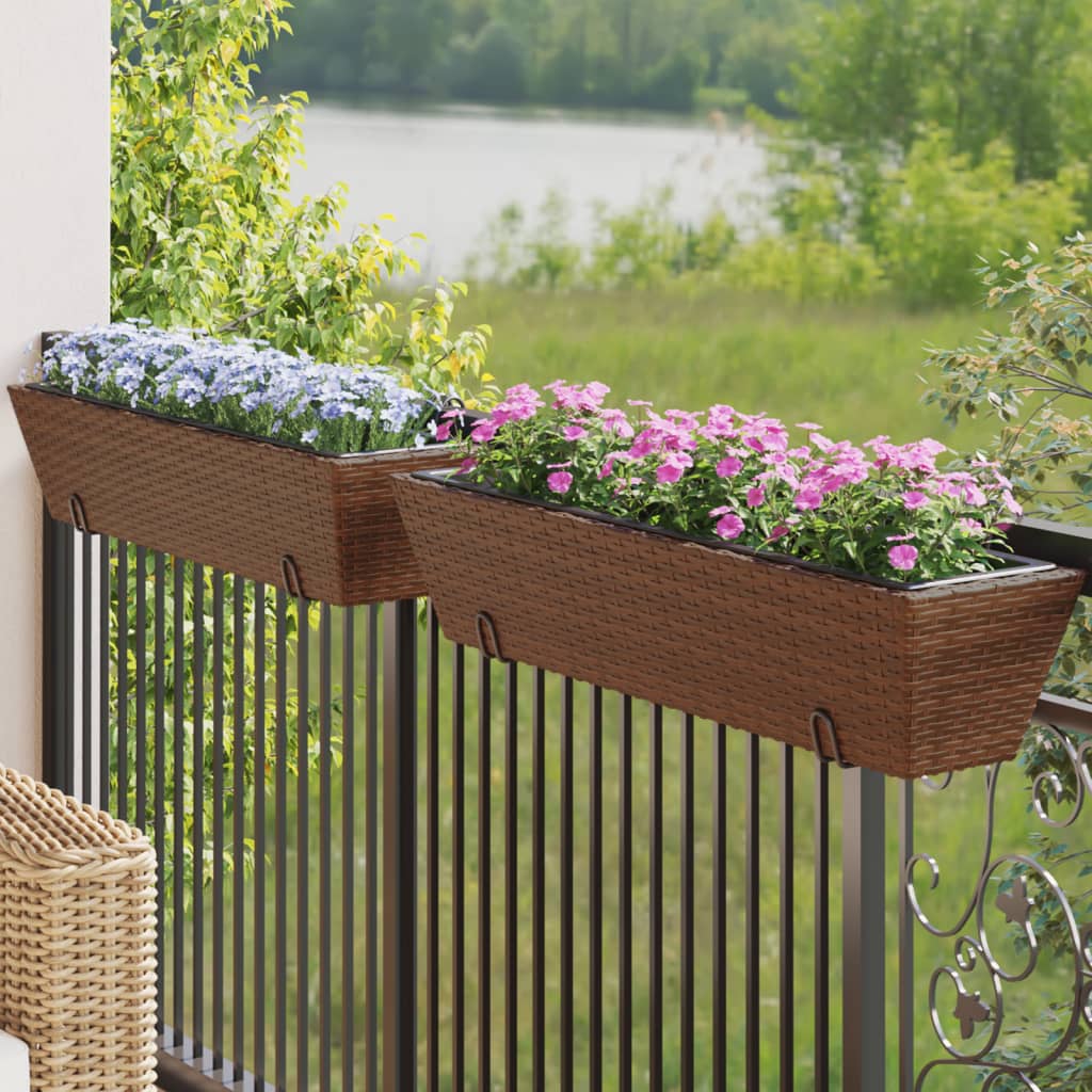 VidaXL Plantenbakken 2 st met haken poly rotan bruin