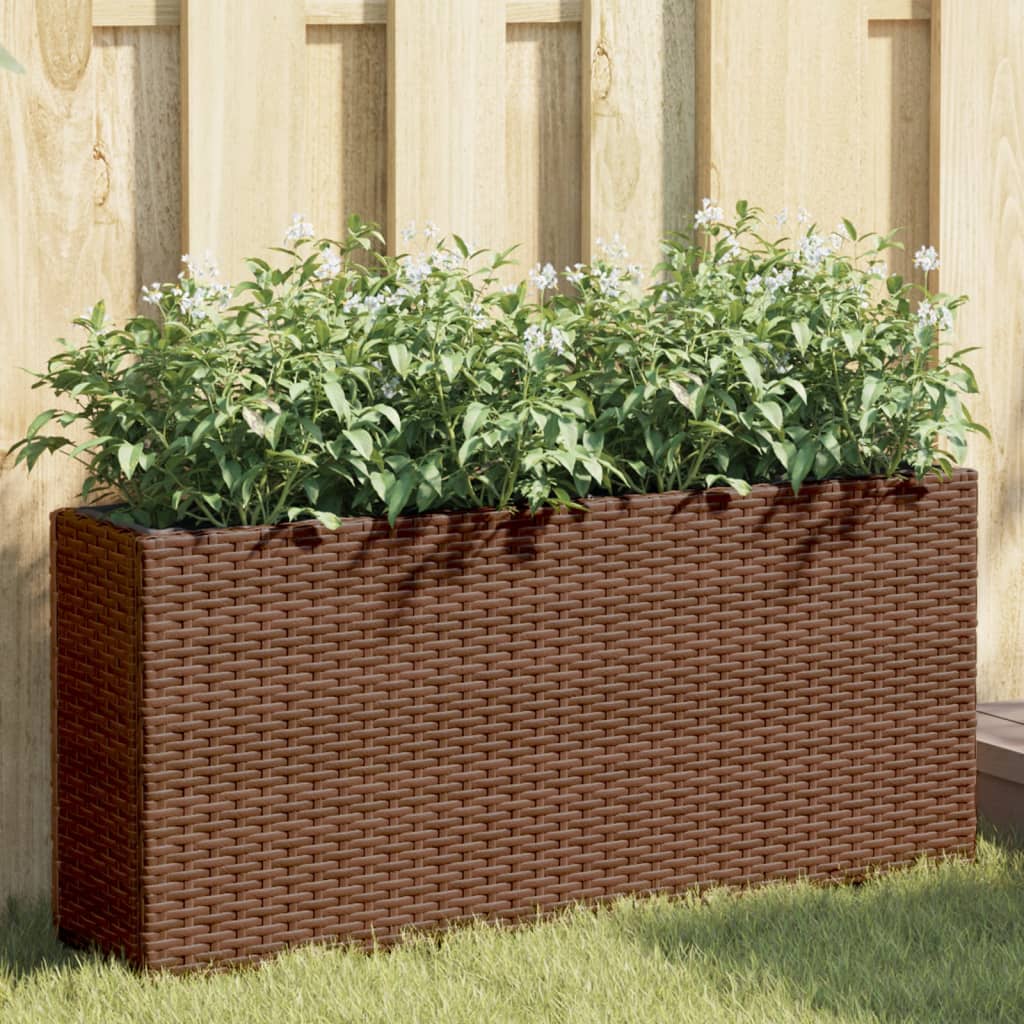 Vidaxl plantenbak met 2 potten 90x20x40 cm poly rattan bruin