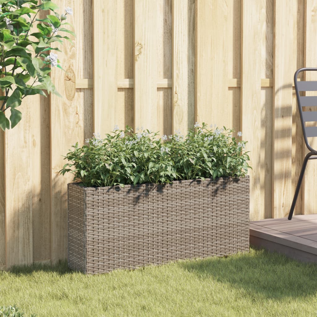 VidaXL Plantenbak met 2 potten 90x20x40 cm poly rotan grijs