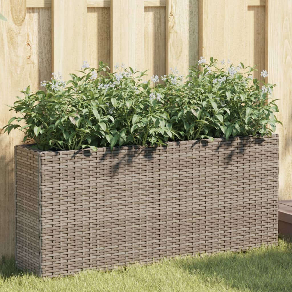 VidaXL Plantenbak met 2 potten 90x20x40 cm poly rotan grijs