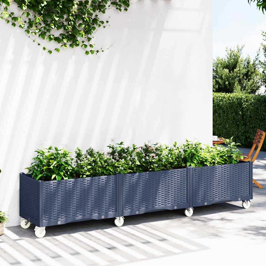 Vidaxl plantenbak met wielen 240x50x54 cm polypropeen blauwgrijs