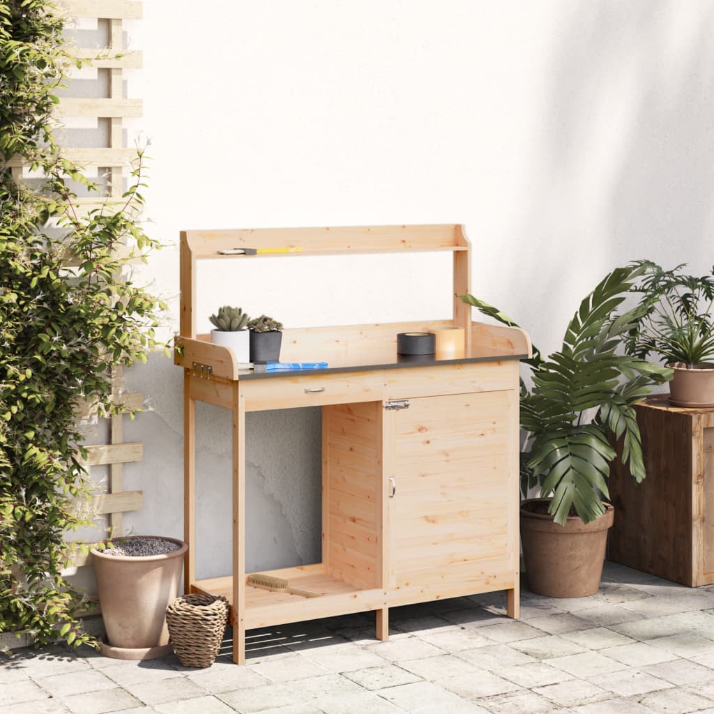 Vidaxl oppottafel met kast 110,5x45x124,5 cm massief vuurhout