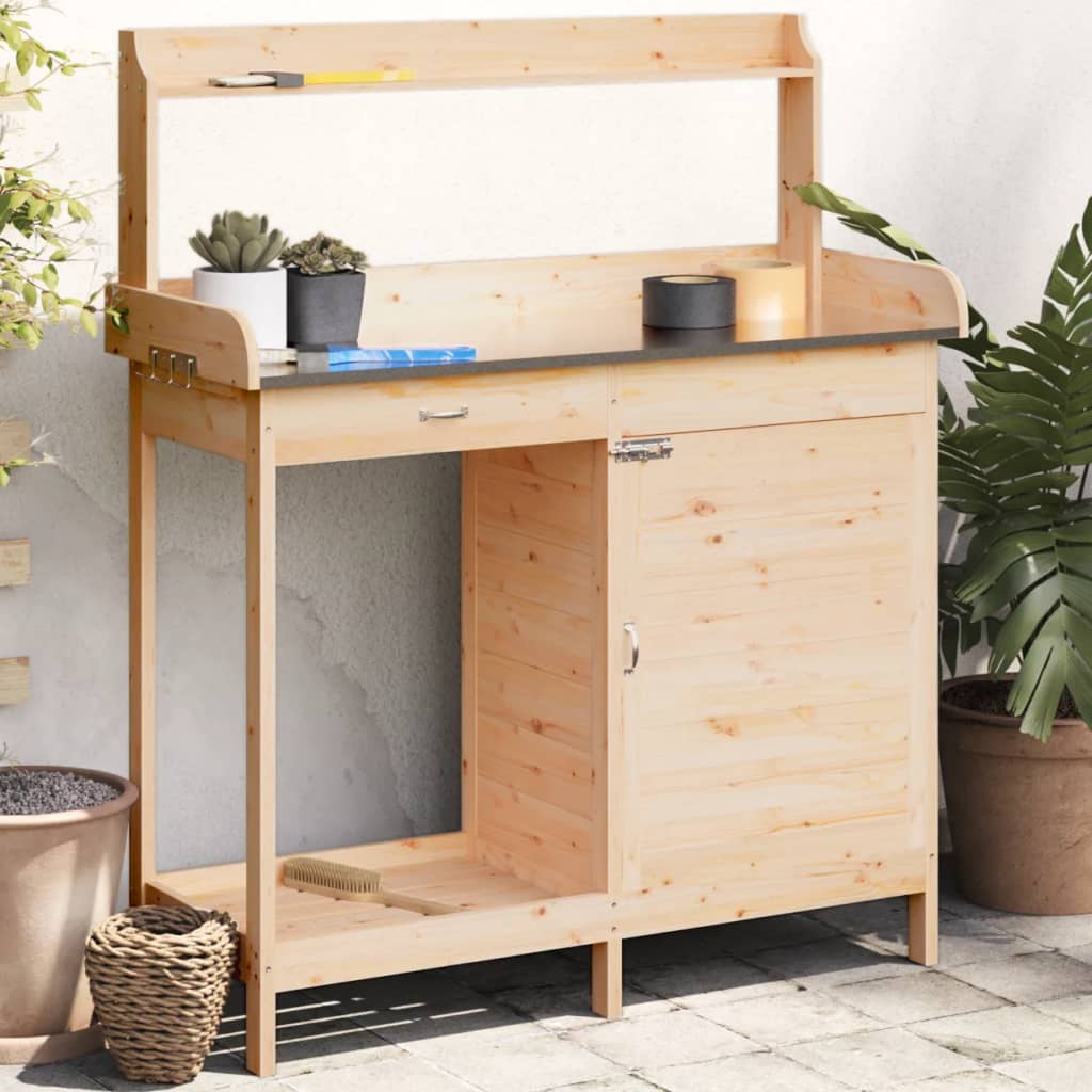 Vidaxl oppottafel met kast 110,5x45x124,5 cm massief vuurhout