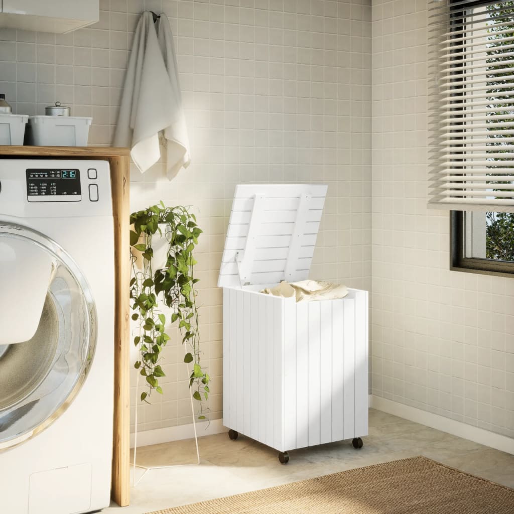 Vidaxl wasmand met wielen rana 45x45x64 cm massief groenhout wit