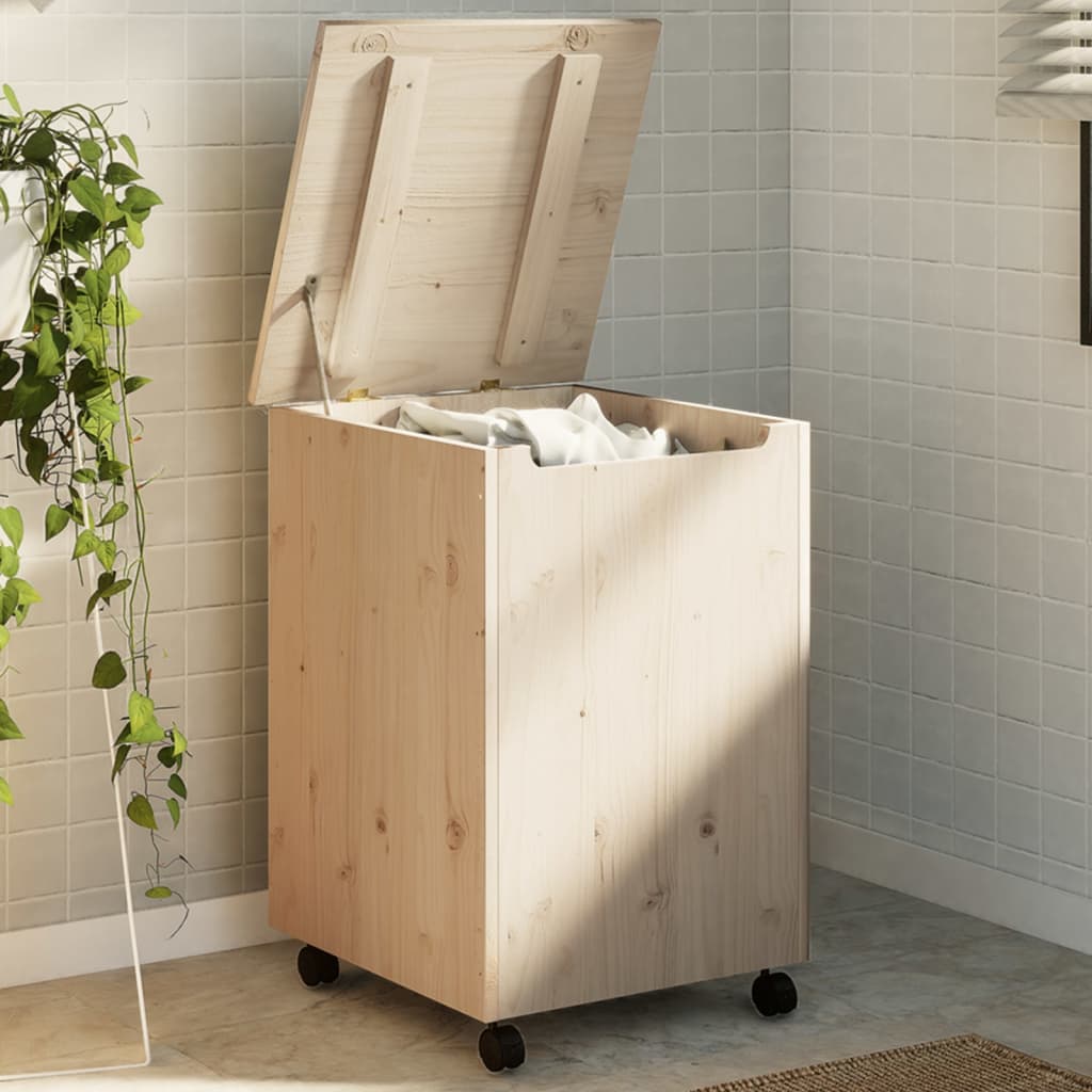 Vidaxl wasmand met wielen rana 45x45x64 cm massief groenhout