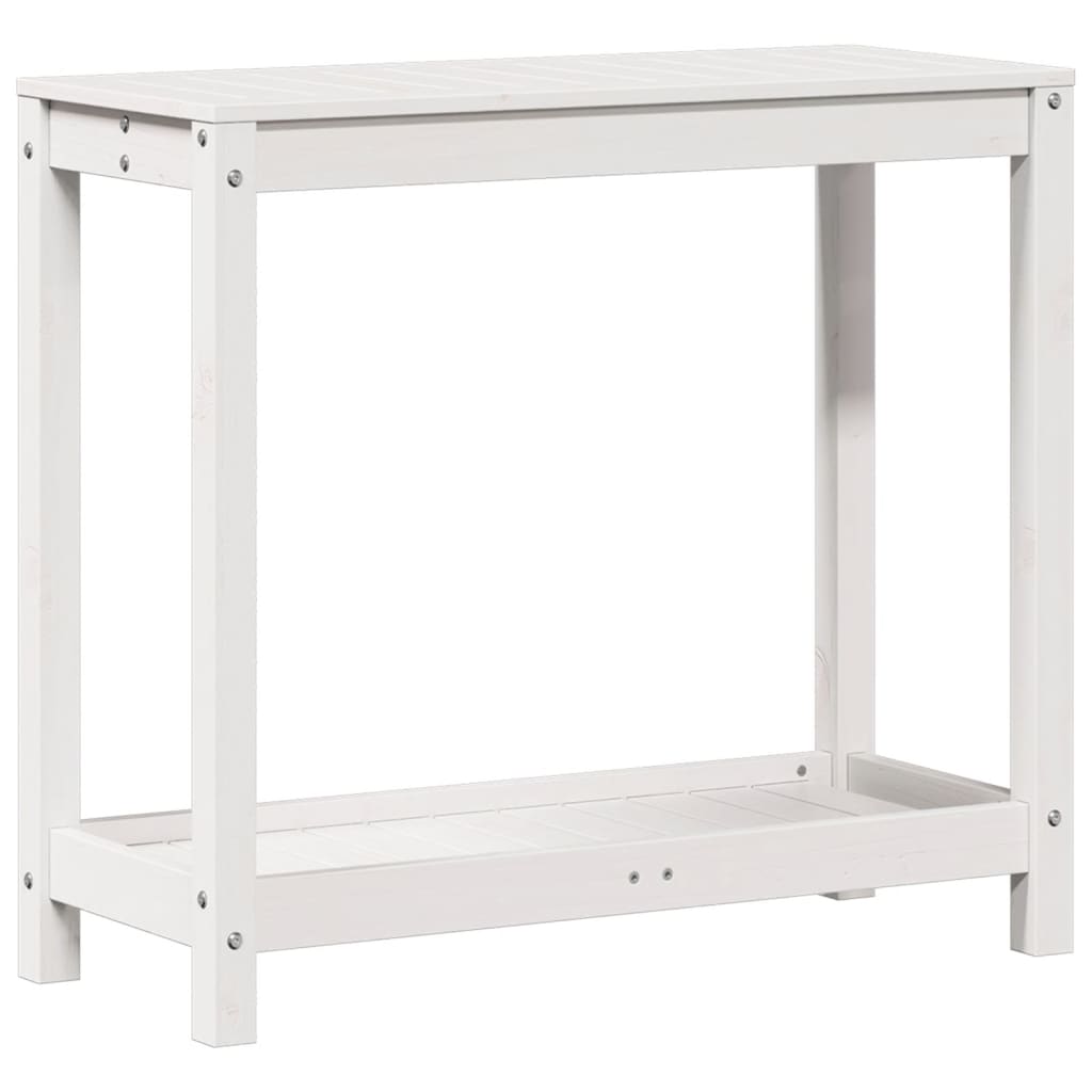 Vidaxl oppottafel met schap 82,5x35x75 cm massief groenhout wit